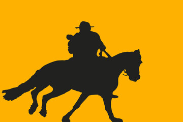 Abstract silhouette illustration of cowboy at the rodeo.