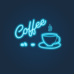 Neon food icons on dark background. Vector design.