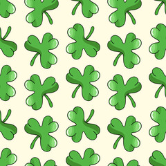 Clover leaves, vector seamless pattern in the style of doodles, hand drawn