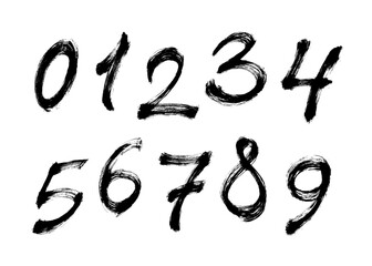 A set of numbers drawn with a brush. Hand drawn vector illustration.