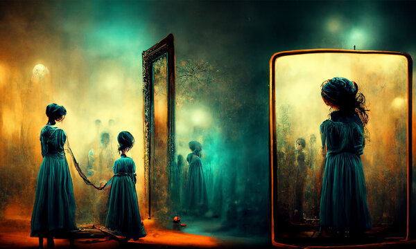 Dark World Behind Mirror, Surreal, Digital Art