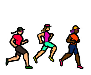 Fototapeta na wymiar A group of diverse multi-ethnic female athletes running marathon.