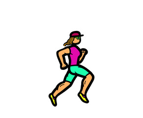 Fototapeta na wymiar Young Caucasian white female running marathon exercise