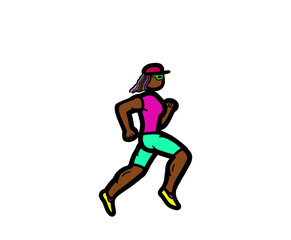 Naklejka na ściany i meble Black African American female woman running marathon exercise