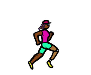 Fototapeta na wymiar A disability Black African American woman with a prosthetic leg running marathon exercise