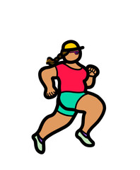 An overweight young female woman running marathon exercise