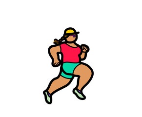 An overweight young female woman running marathon exercise