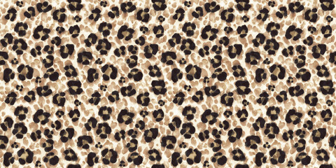 Seamless watercolor leopard print animal skin pattern. Tileable artistic hand-drawn abstract cheetah fur spots background texture. Stylish safari wildlife design for paper, fabric and textile.. - obrazy, fototapety, plakaty