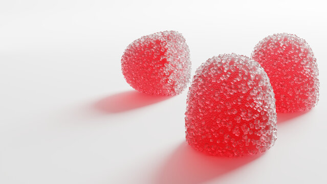 3 Red fruit jelly candy. Highly detailed realistic 3D rendering