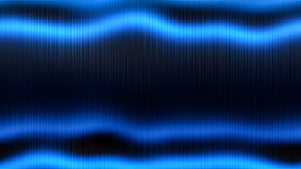 Abstract bright background with sound wave.  Blue striped waves on a black background. Retro design effect.