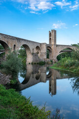 Vertical shot of the Bridge of Besalú, Spain