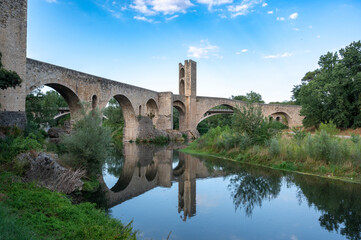 Fototapeta na wymiar Landscape of the Besalú Bridge, Spain