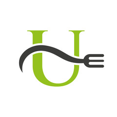 Letter U Restaurant Logo Concept With Fork Vector Template
