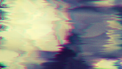 Abstract tv signal error static or vhs glitch effect grunge texture overlay. Distressed retro video pixel noise with chromatic dispersion and aberration. High resolution 8k 16:9 3D rendering.. - obrazy, fototapety, plakaty
