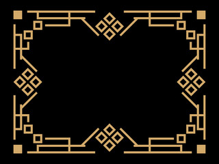 Art deco frame. Vintage linear border. Design a template for invitations, leaflets and greeting cards. Geometric golden frame. The style of the 1920s - 1930s. Vector illustration