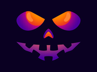 Halloween scary face with glowing eyes. Evil scary eyes carved in a pumpkin. Halloween Jack O Lantern. Design for greeting card, banner and holiday invitations. Vector illustration