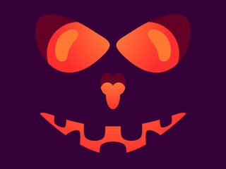 Halloween scary face with glowing eyes. Evil scary eyes carved in a pumpkin. Halloween Jack O Lantern. Design for greeting card, banner and holiday invitations. Vector illustration