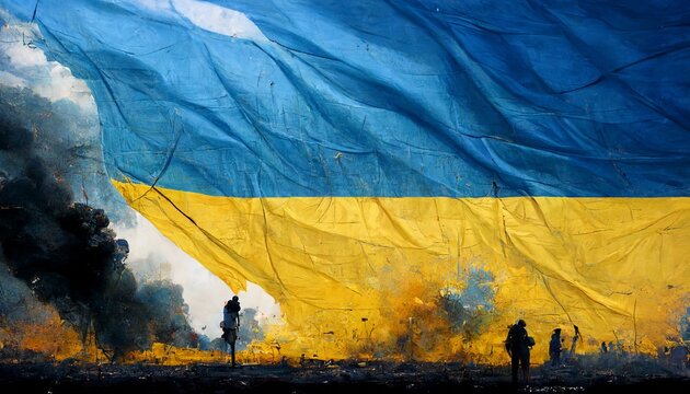 War Silhouette on Ukrainian Flag Illustration