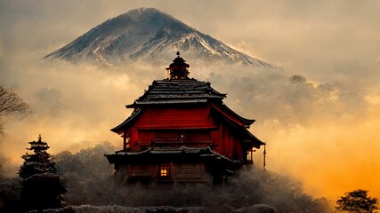 Naklejka premium Beautiful View of Mountain Fuji and Chureito Pagoda, Fujiyoshida, Japan
