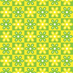 Sweet Retro Geometrical Florals Abstract Daisy Seamless Patterns Trendy Fashion Colors Simple Elegant Design Monochrome Squares Perfect for Allover Print