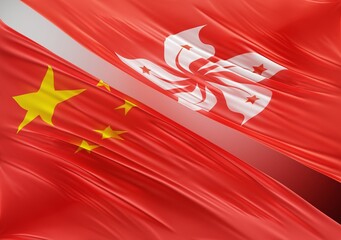 Abstract China Flag, next to Hong-Kong Flag 3D Render(3D Artwork)