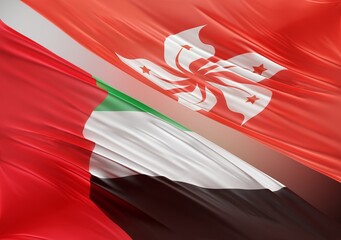 Abstract UAE Flag, next to Hong-Kong Flag 3D Render(3D Artwork)