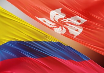 Abstract Colombia Flag, next to Hong-Kong Flag 3D Render(3D Artwork)