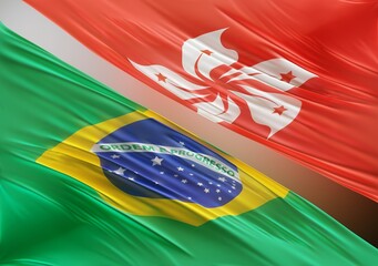 Abstract Brazil Flag, next to Hong-Kong Flag 3D Render(3D Artwork)