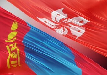 Abstract Mongolia Flag, next to Hong-Kong Flag 3D Render(3D Artwork)