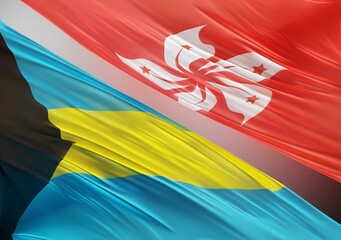 Abstract The Bahamas Flag, next to Hong-Kong Flag 3D Render(3D Artwork)