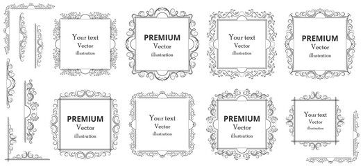 Calligraphic design elements . Decorative swirls or scrolls, vintage frames , flourishes, labels and dividers. Retro vector illustration