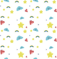 Naklejka na ściany i meble pattern with rainbow,stars and clouds.vector illustration