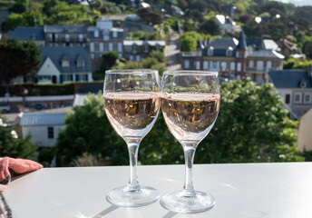 Two glasses with rose d'anjou wine from Loire valley, France