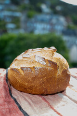 White wheat round baked  farmers bread pain from French bakery
