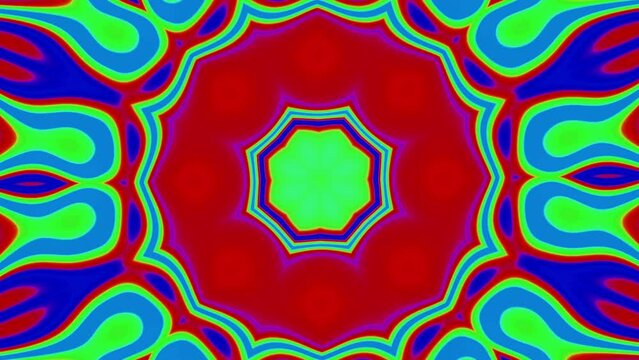 Bright psychedelic pattern in motion. Design. Colorful kaleidoscopic pattern with psychedelic effect. Acid flower pattern for trip
