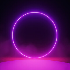 3D Render Neon Ring, Neon Light, Portal, Alien, Fog, Laser Ring, Energy, Pink, Purple Light, Blue, Futuristic, Abstract, Concept