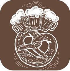 Beer and brezel for Octoberfest decoration, invitation, celebration, print, poster, menu. Food and drink autumn festival from Germany, Munich. Hand drawn illustration. Chalkboard style vector drawing.
