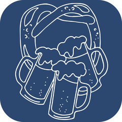 Beer and brezel for Octoberfest decoration, invitation, celebration, print, poster, menu. Food and drink autumn festival from Germany, Munich. Hand drawn illustration. Chalkboard style vector drawing.