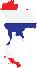 Fototapeta premium Thailand flag on Thailand map, Map of the Kingdom of Thailand, Thai country banner Vector Illustration.
