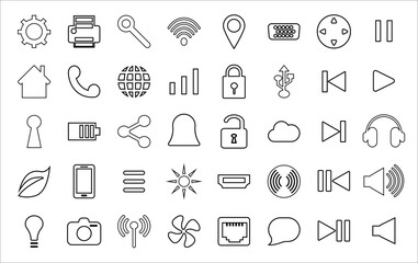 Multimedia and connection web icon set