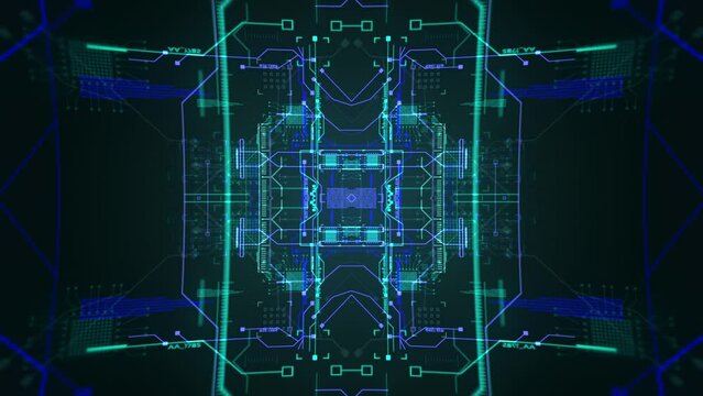 Sci-Fi Cyber Tunnel HUD Loop. The 4k Sci-Fi Cyber Tunnel HUD Loop is a flight through the interior of a futuristic tunnel. This looping motion graphics piece works great for title sequences, events.