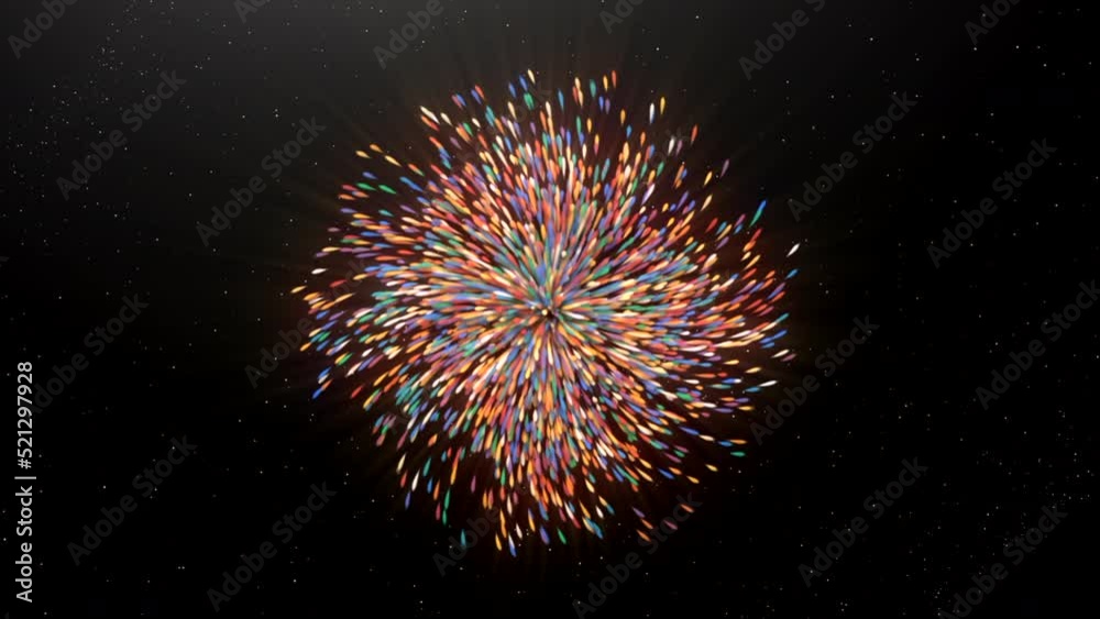 Poster moving colorful stream from point. motion. explosive colorful flow with spreading 3d particles. 3d f