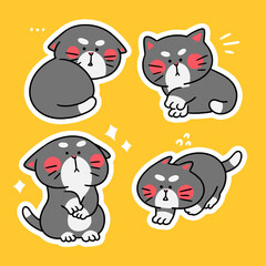 Daily Life of Clumsy Grey Cat Digital Illustration Pack