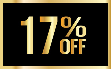 17% discount. Golden numbers with black background. Banner for shopping, print, web, sale illustration