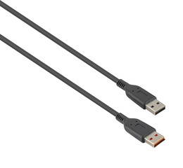 cable with USB connector, black, isolated on white background
