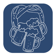 Beer and brezel Octoberfest decoration, invitation, celebration, print, poster, menu. Food and drink. Autumn festival from Germany, Munich. Hand drawn illustration. Cartoon chalkboard style drawing.