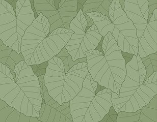 Tropical Leaf Pattern Vector Scalable Strokes Taro Elephant Ears Green Line Art Background