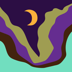 Trendy minimalist abstract landscape illustration. Hand drawn modern art poster for decor and print.