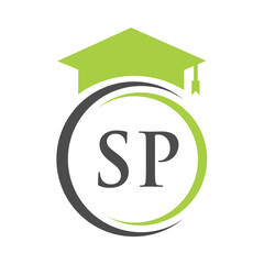 Letter SP Education Logo Concept With Educational Graduation Hat Vector Template
