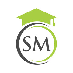 Letter SM Education Logo Concept With Educational Graduation Hat Vector Template